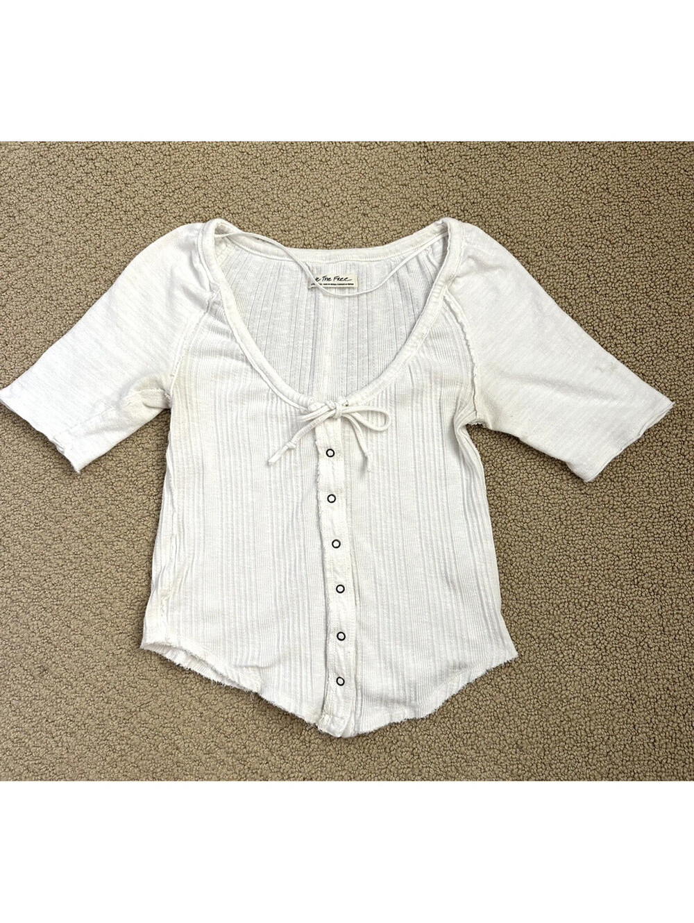 Free People We The Free Top XsSmall Ivory White Button up V-Neck CropBoho